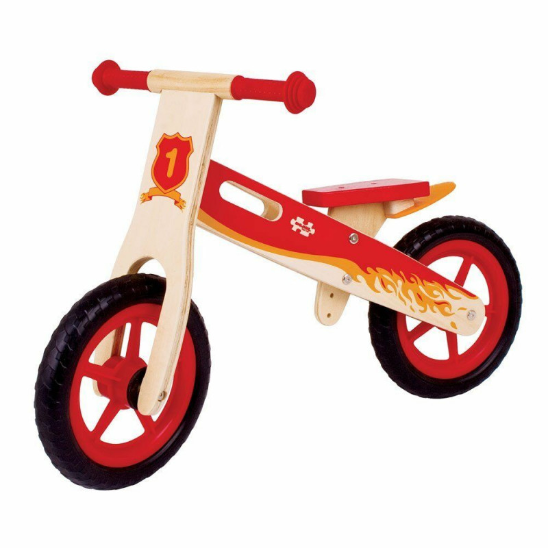 Bicycle without pedals in wood red